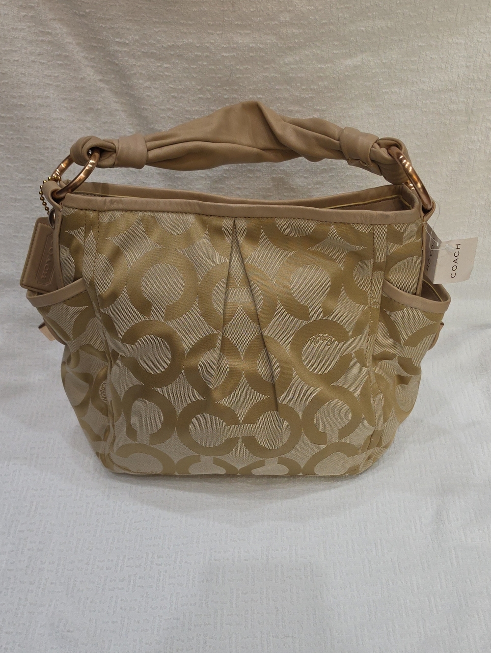 NWT Coach Beige Canvas And Leather  Op Art Parker Hobo